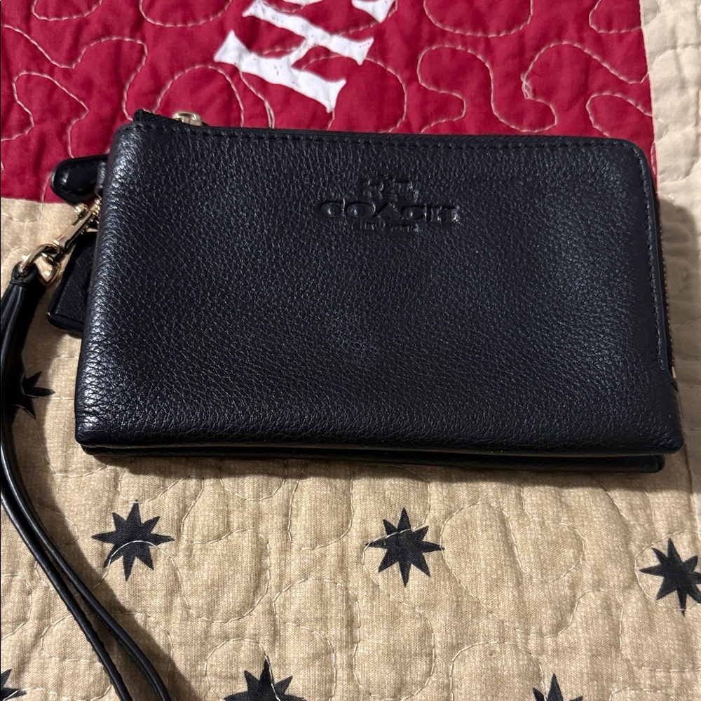 Coach Black Pebbled Leather Wristlet